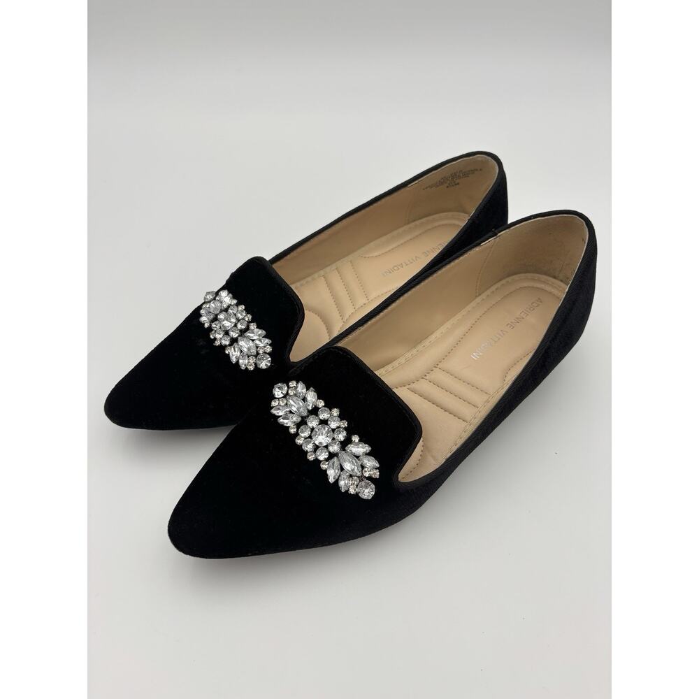 Adrienne Vittadini Palo Black Velvet Crystal Flats Loafers Size 8.5 - Picture 5 of 16